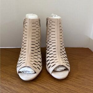 Audrey Brooke Beige Cutout Peep-Toe Booties